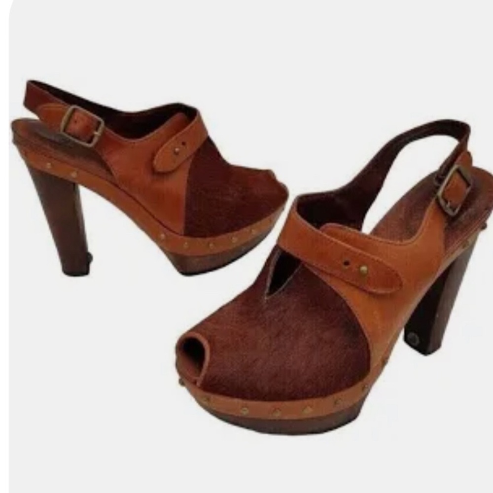 UGG NICCO studded platform leather & cowhide heels